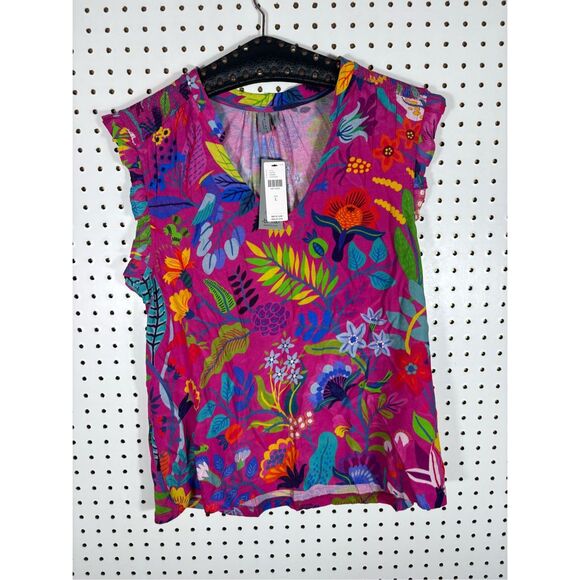 ANTHROPOLOGIE Blank London Vibrant Pink Smocked Floral Tank Top Size L - Picture 1 of 6